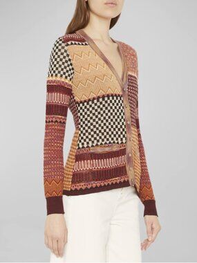 Ulla Johnson Patchwork Jacquard Knit Cardigan Sweater, Size XS ASO Selena Gomez